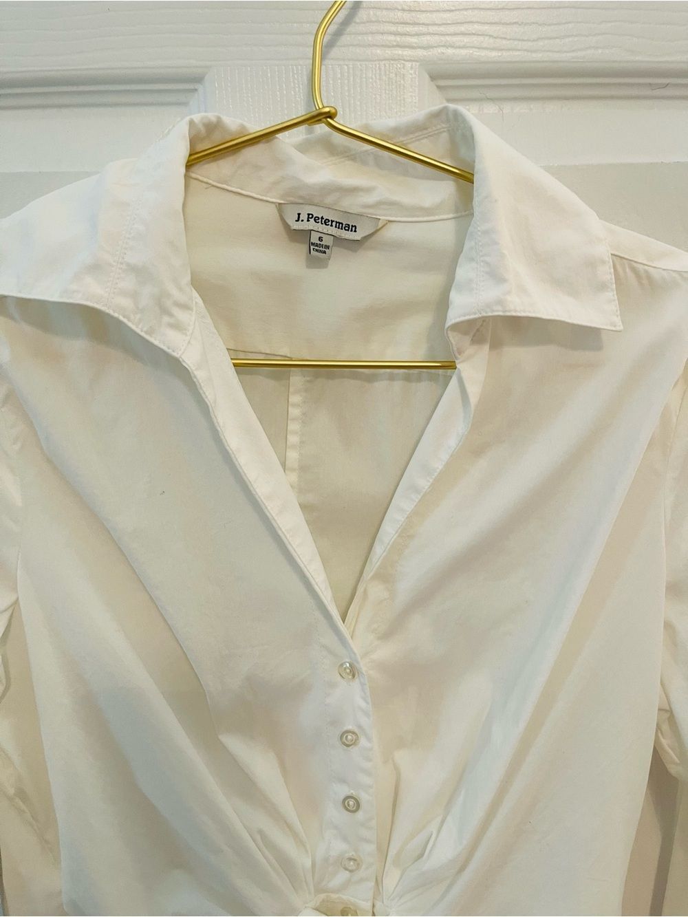 J. Peterman White Tie-Front Button-Up Blouse | Size 6 - Picture 5 of 9